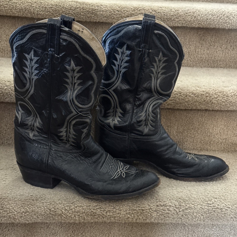 Tony Lama Black Leather Cowboy Boots Mens 12 EE Western Style 03049